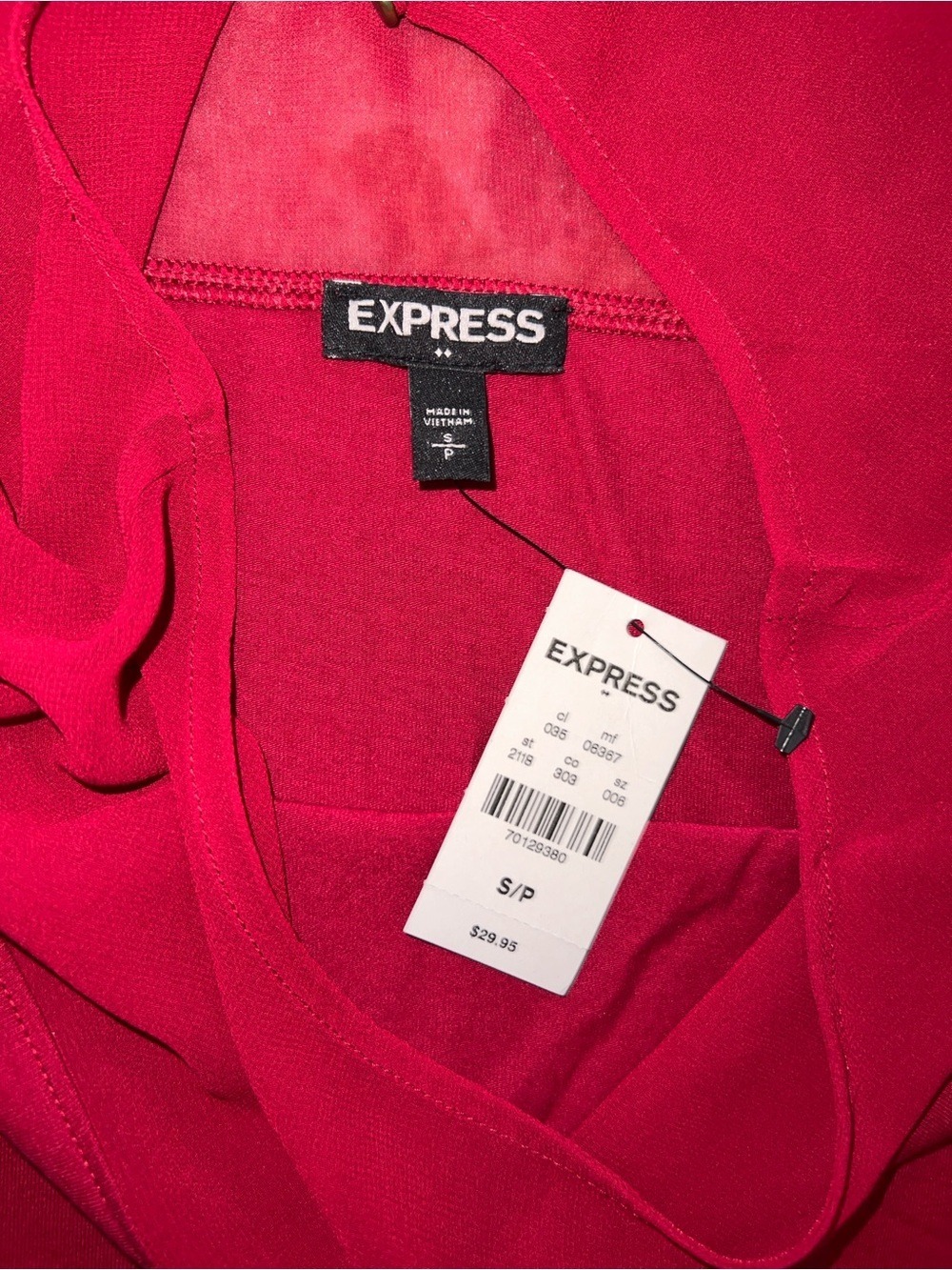 Express Red Short-Sleeve Mesh Yoke Top - Picture 3 of 5